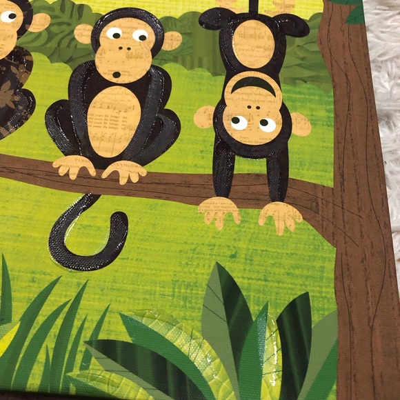 3 Monkeys in a Tree Textured Kids Room Picture 12 x12 - Picture 4 of 10